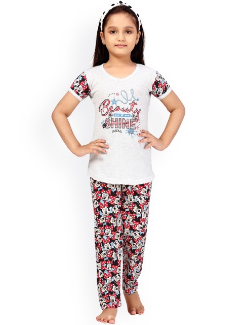 

Aarika Girls White & Red Printed Night suit