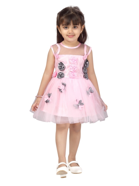 

Aarika Girls Pink Floral Printed Net Dress