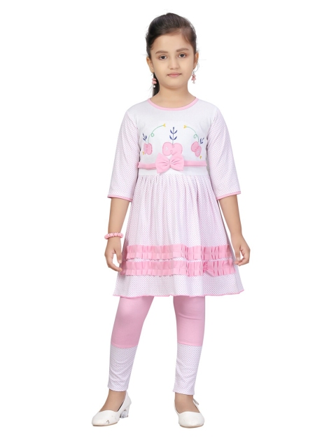 

Aarika Girls Pink & White Printed Tunic with Pyjamas