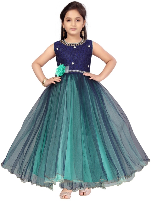 

Aarika Girls Blue Embellished Net Maxi Dress