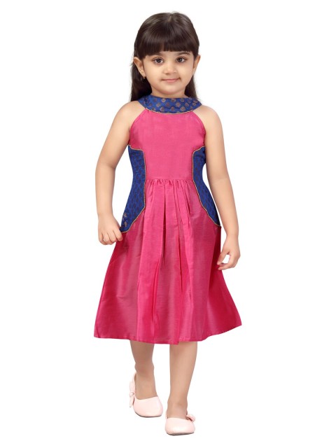 

Aarika Girls Pink-Blue Halter neck Silk A-Line Dress