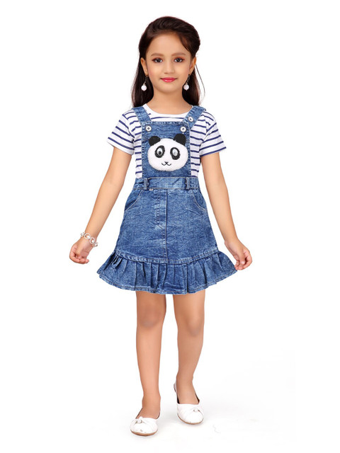 

Aarika Girls White & Blue Striped T-shirt with Skirt