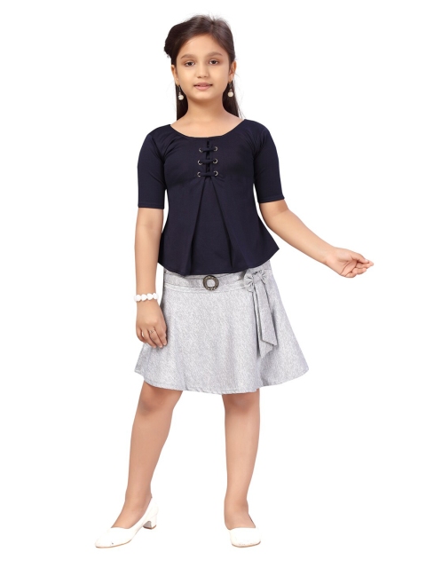 

Aarika Girls Navy Blue & Grey Top with Shorts