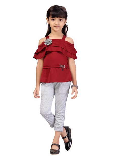 

Aarika Girls Maroon & Grey Tunic with Trousers
