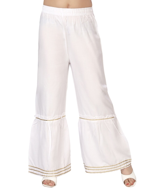 

Aarika Teen Girls White & Gold-Toned Flared Knitted Palazzos