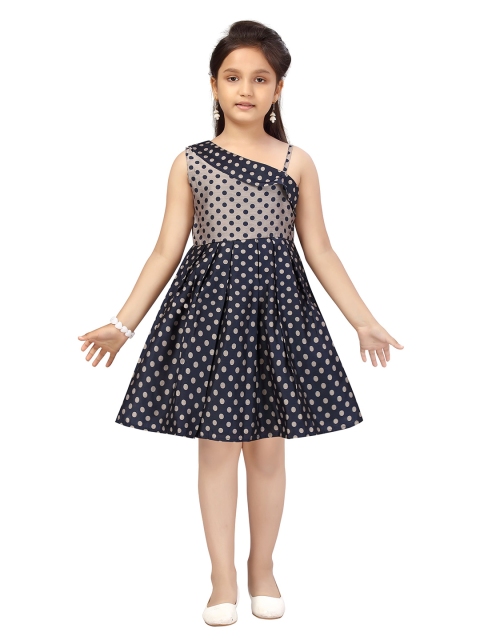 

Aarika Navy Blue One Shoulder Printed Dress