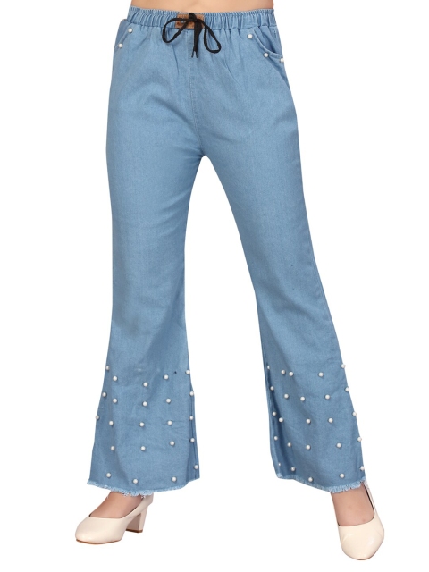 

Aarika Girls Blue Flared Knitted Palazzos