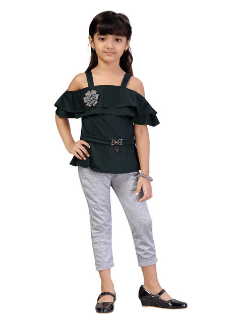 

Aarika Girls Green & Grey T-shirt with Leggings