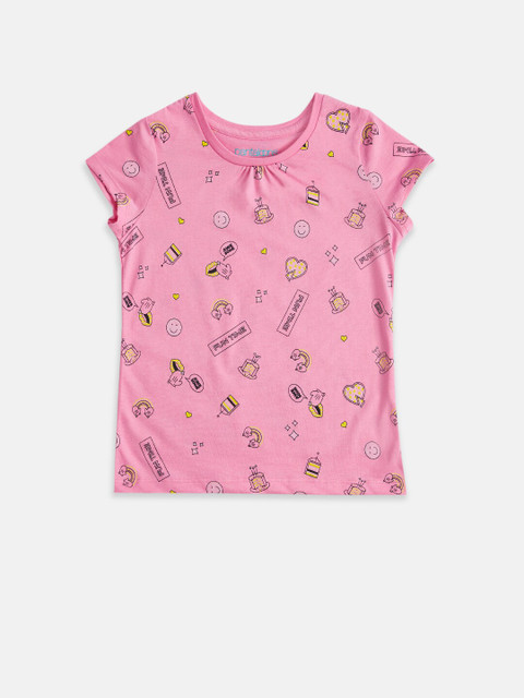 

Pantaloons Junior Girls Pink Printed Cotton T-shirt