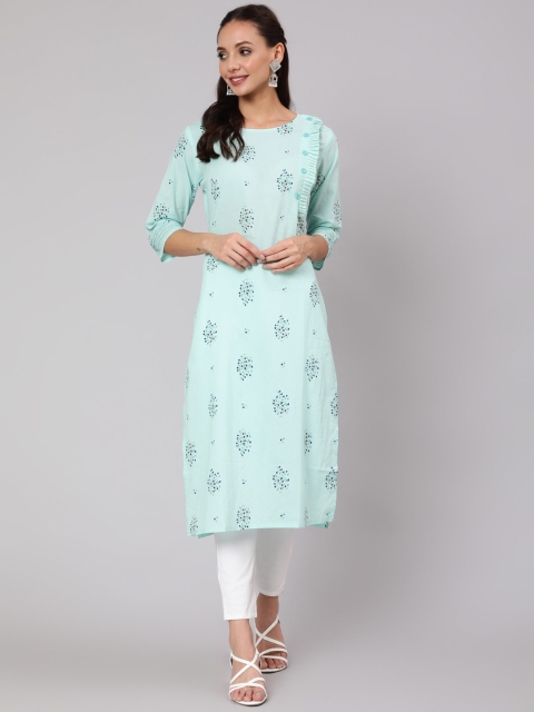 

Nayo Women Blue Ethnic Motifs Printed Cotton Kurta