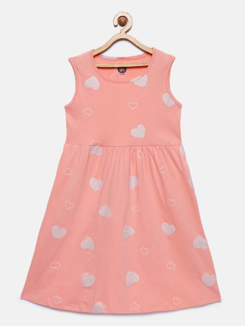 

YK Girls Peach Heart Printed Dress, Pink