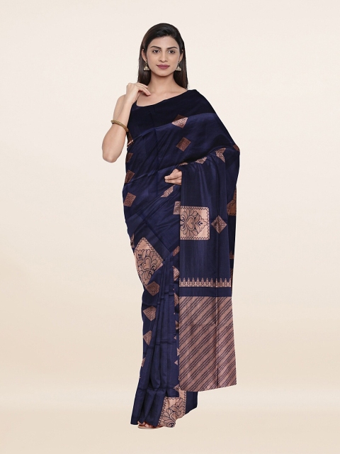 

Pothys Navy Blue & Copper-Toned Ethnic Motifs Zari Art Silk Saree
