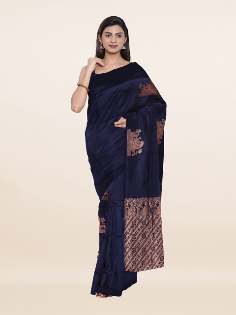

Pothys Blue & Copper-Toned Ethnic Motifs Zari Art Silk Saree