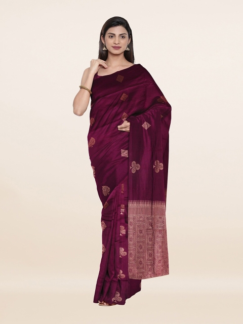 

Pothys Burgundy & Gold-Toned Woven Design Art Silk Saree