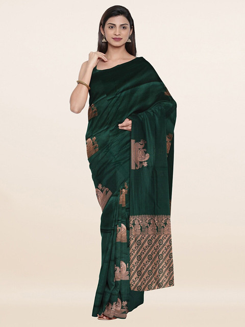 

Pothys Green & Gold-Toned Woven Design Art Silk Saree