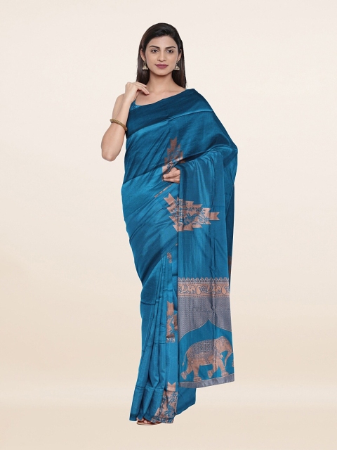 

Pothys Blue & Gold-Toned Woven Design Art Silk Saree