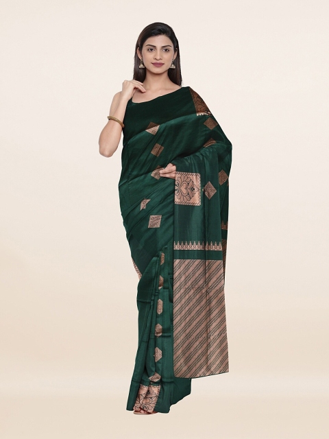 

Pothys Green & Gold-Toned Woven Design Art Silk Saree