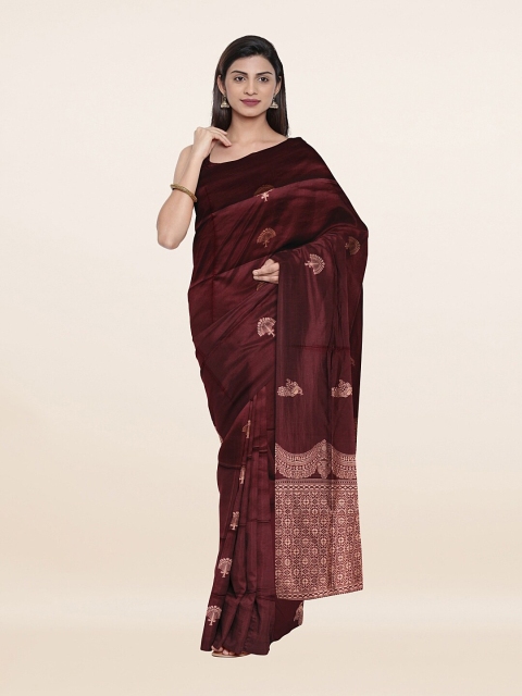 

Pothys Maroon & Gold-Toned Woven Design Art Silk Saree