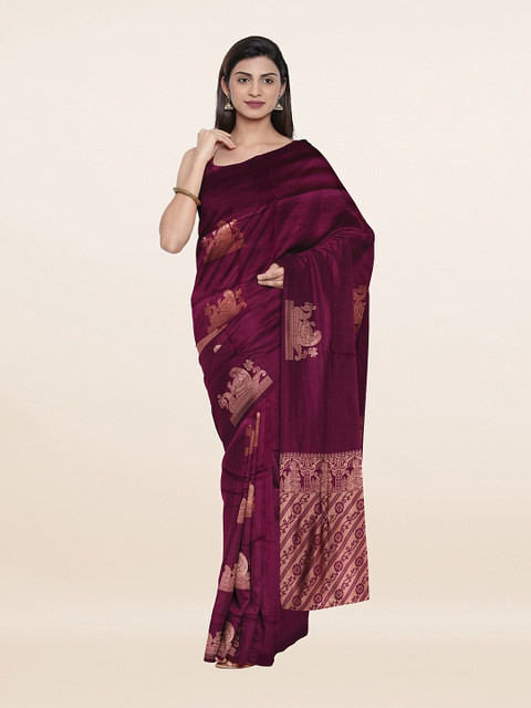 

Pothys Burgundy & Gold-Toned Woven Design Art Silk Saree