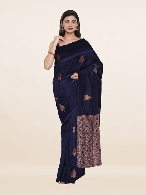 

Pothys Navy Blue & Gold-Toned Woven Design Art Silk Saree
