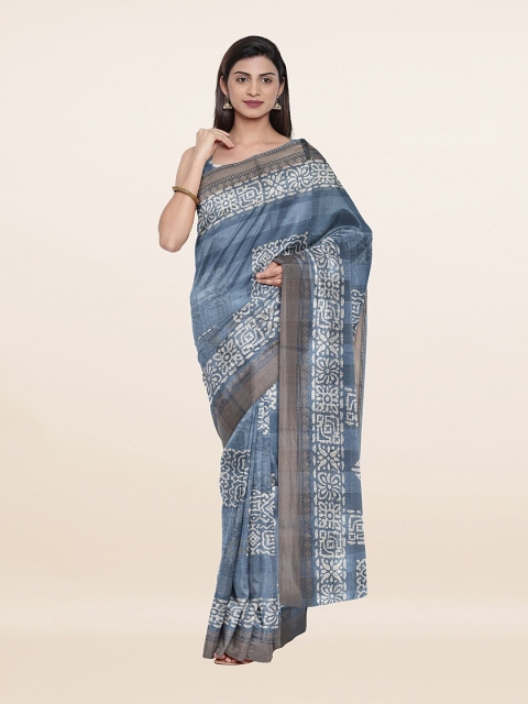 

Pothys Blue & White Ethnic Motifs Cotton Blend Saree