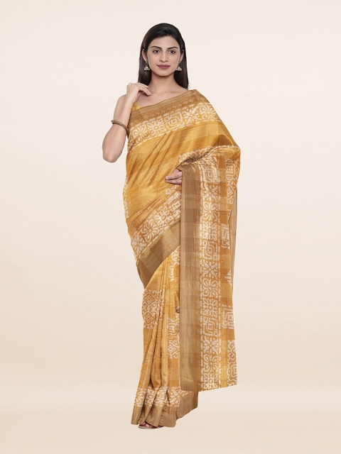 

Pothys Yellow & White Printed Cotton Blend Saree
