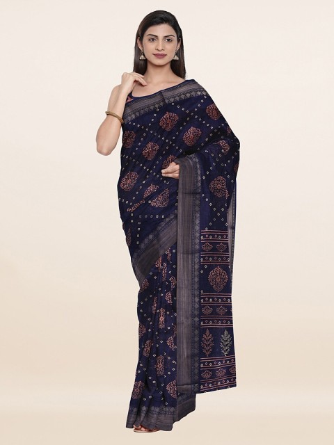 

Pothys Navy Blue & Pink Ethnic Motifs Printed Saree