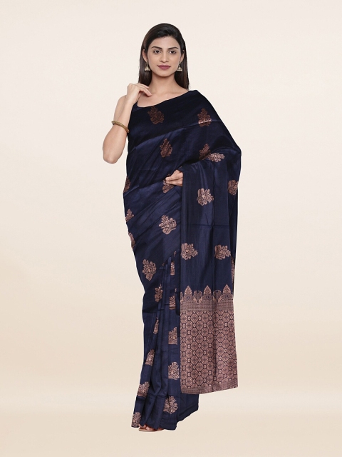 

Pothys Navy Blue & Gold-Toned Woven Design Art Silk Saree