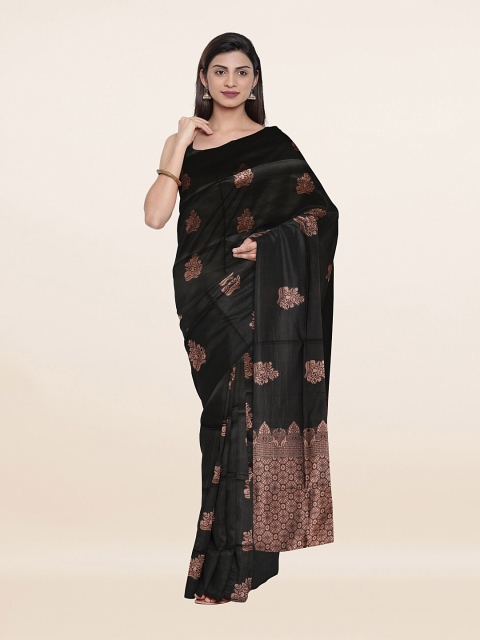 

Pothys Black & Gold-Toned Floral Woven Design Art Silk Saree