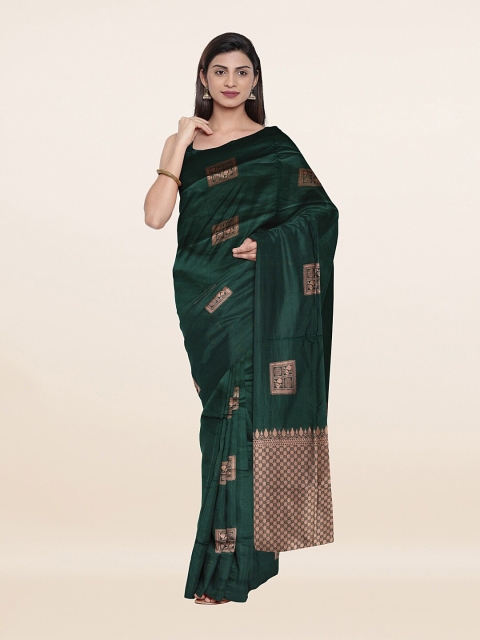 

Pothys Green & Gold-Toned Woven Design Art Silk Saree