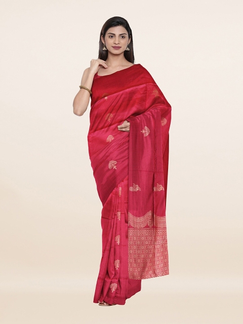 

Pothys Pink & Gold-Toned Floral Woven Design Art Silk Saree
