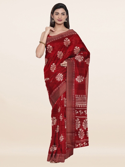 

Pothys Maroon & Gold-Toned Printed Cotton Blend Saree