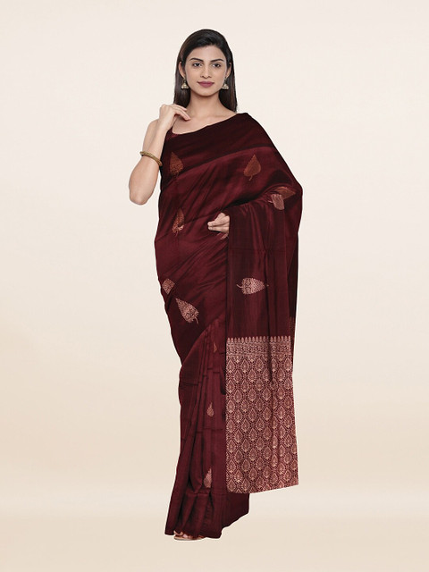 

Pothys Maroon & Golden Ethnic Motifs Art Silk Saree