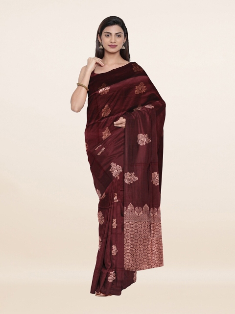

Pothys Maroon & Gold-Toned Woven Design Art Silk Saree
