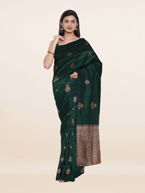 

Pothys Green & Gold-Toned Floral Art Silk Saree