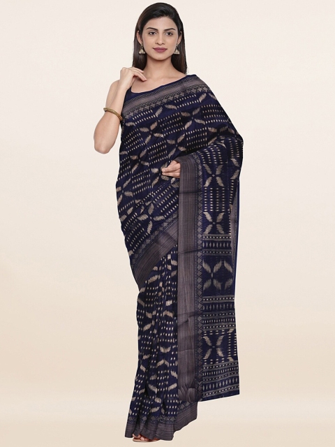 

Pothys Blue & Silver-Toned Floral Zari Saree