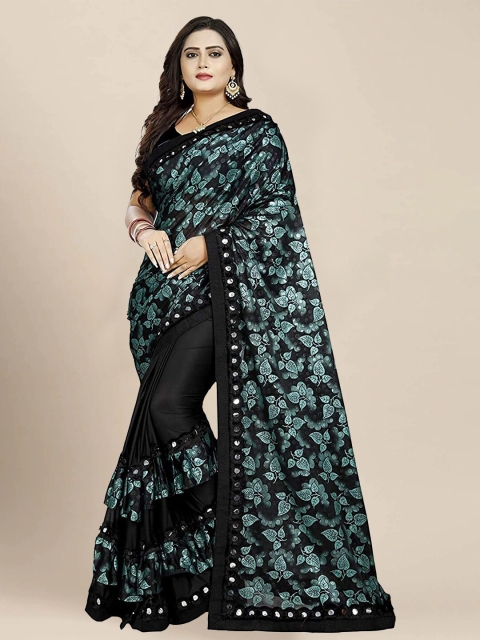 

VAIVIDHYAM Green & Black Floral Silk Blend Saree