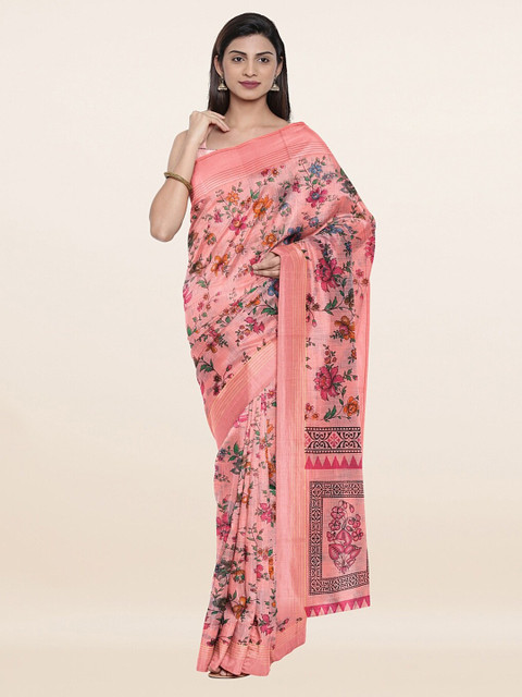 

Pothys Pink & Green Floral Pure Cotton Saree