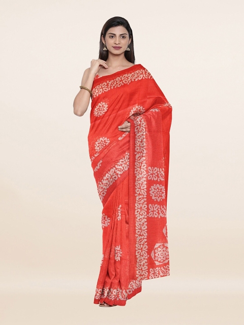 

Pothys Pink & White Ethnic Motifs Cotton Blend Saree