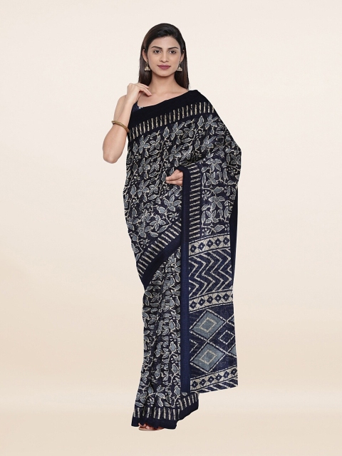 

Pothys Blue Floral Cotton Blend Saree