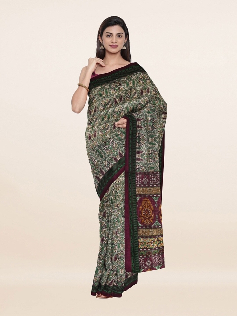 

Pothys White & Green Ethnic Motifs Print Saree