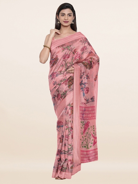 

Pothys Pink & Green Floral Pure Cotton Saree