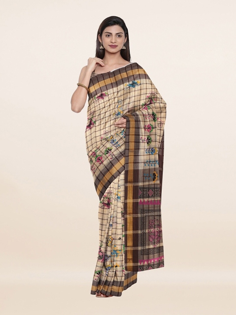

Pothys Cream-Coloured & Brown Pure Cotton Saree
