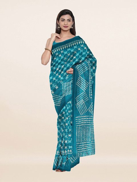 

Pothys Blue & White Geometric Print Saree