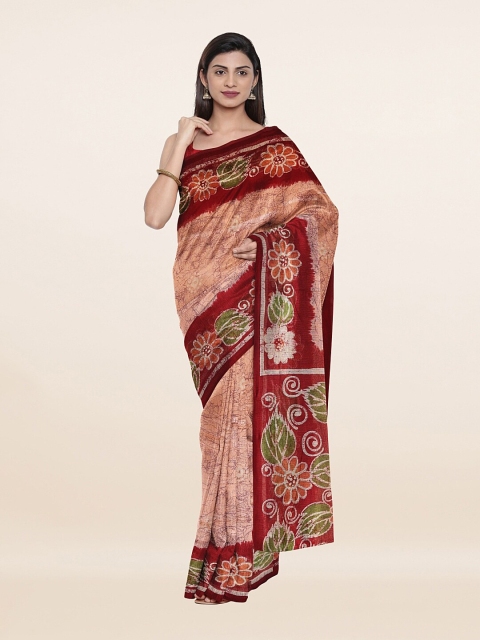 

Pothys Maroon & Peach-Coloured Printed Saree
