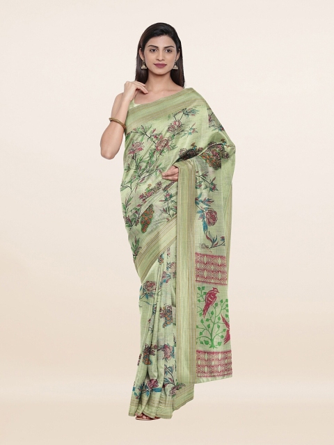 

Pothys Green & Rose Gold Floral Pure Cotton Saree