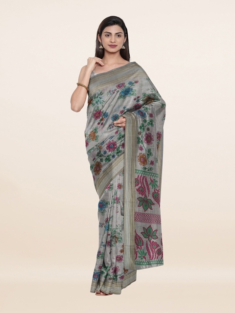 

Pothys Grey & Pink Floral Pure Cotton Saree