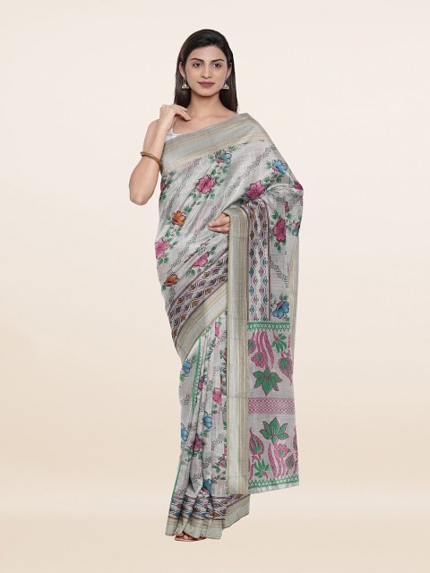 

Pothys Grey & Green Floral Pure Cotton Saree