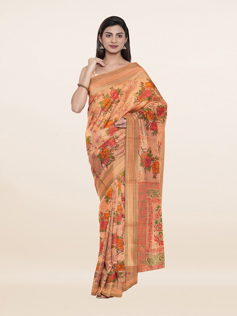 

Pothys Peach-Coloured Floral Pure Cotton Saree
