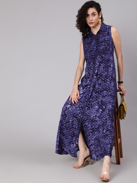

Awadhi Blue Floral Printed Button Down Maxi